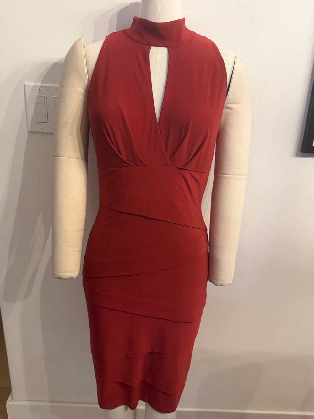 White House Black Market Red Sleeveless Keyhole Midi Dress